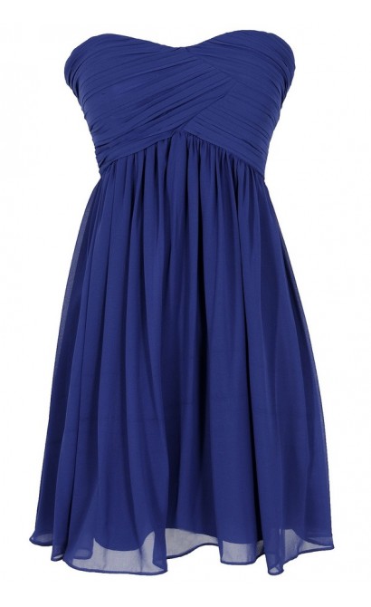 Night To Remember Strapless Chiffon Designer Dress in Bright Blue